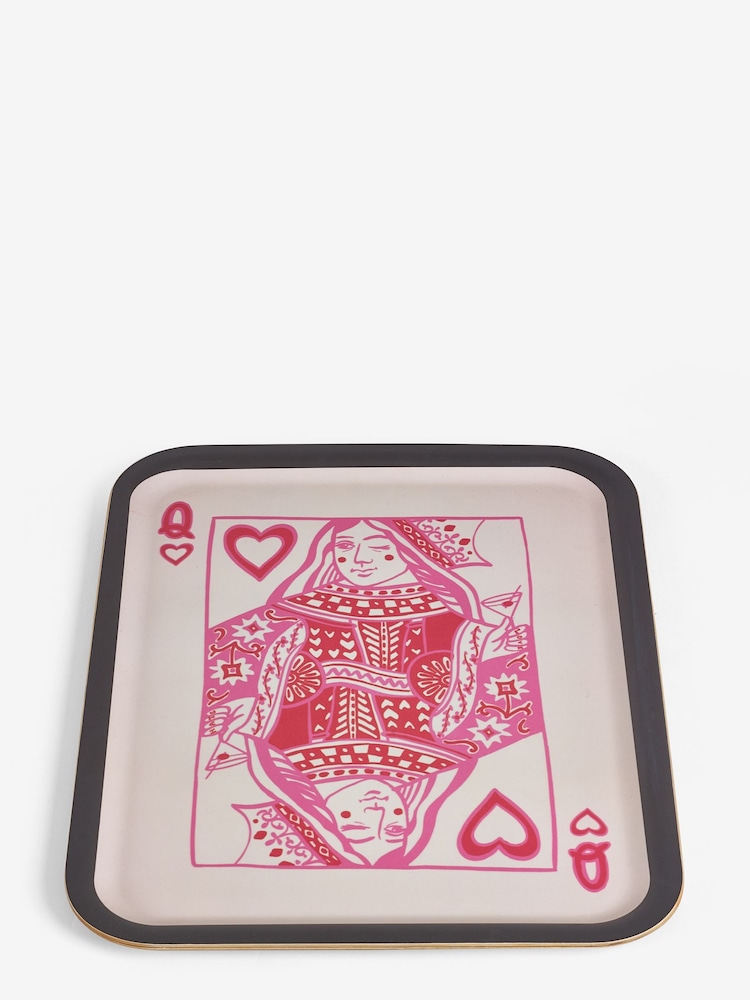 Rockett St George Pink Queen of Hearts Wood Veneer Tray with Anti Slip Finish - Image 2 of 2 Rockett St George Pink Queen of Hearts Wood Veneer Tray with Anti Slip Finish - Image 2 of 2