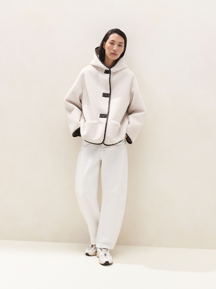 The White Company Natural Relaxed Hooded Borg Coat - Image 1 of 4 The White Company Natural Relaxed Hooded Borg Coat - Image 1 of 4