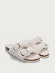 The White Company Faux Fur Buckle Cork Slider Slippers - صورة 1 من 3