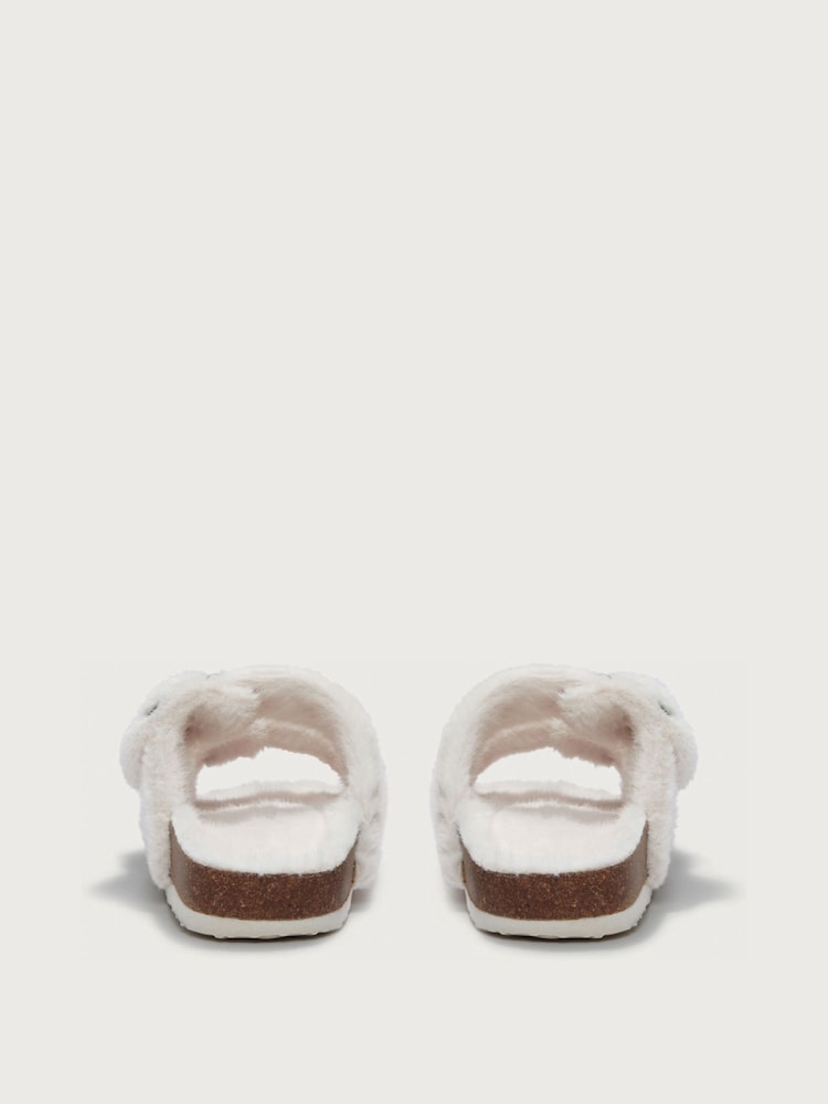 The White Company Faux Fur Buckle Cork Slider Slippers - صورة 3 من 3 The White Company Faux Fur Buckle Cork Slider Slippers - صورة 3 من 3