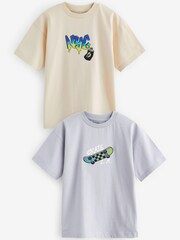 Skater-Stickerei, Creme/Blau - Kurzärmlige T-Shirts mit Grafik 100% Baumwolle 2er-Pack (3–16Jahre) - Bild 1 von 3