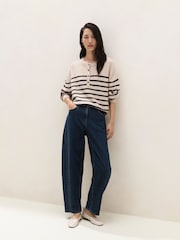 The White Company Brown Stripe Button Placket Jumper With Cotton - Image 3 of 6
