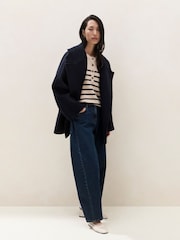 The White Company Brown Stripe Button Placket Jumper With Cotton - Image 5 of 6