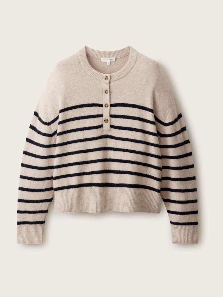 The White Company Brown Stripe Button Placket Jumper With Cotton - Image 6 of 6 The White Company Brown Stripe Button Placket Jumper With Cotton - Image 6 of 6