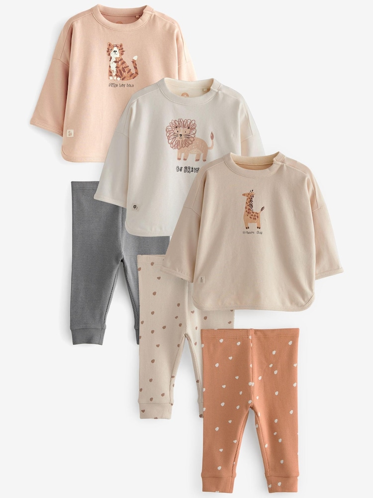 Neutral Safari Baby T-Shirts And Leggings Set 6 Pack - Image 1 of 6