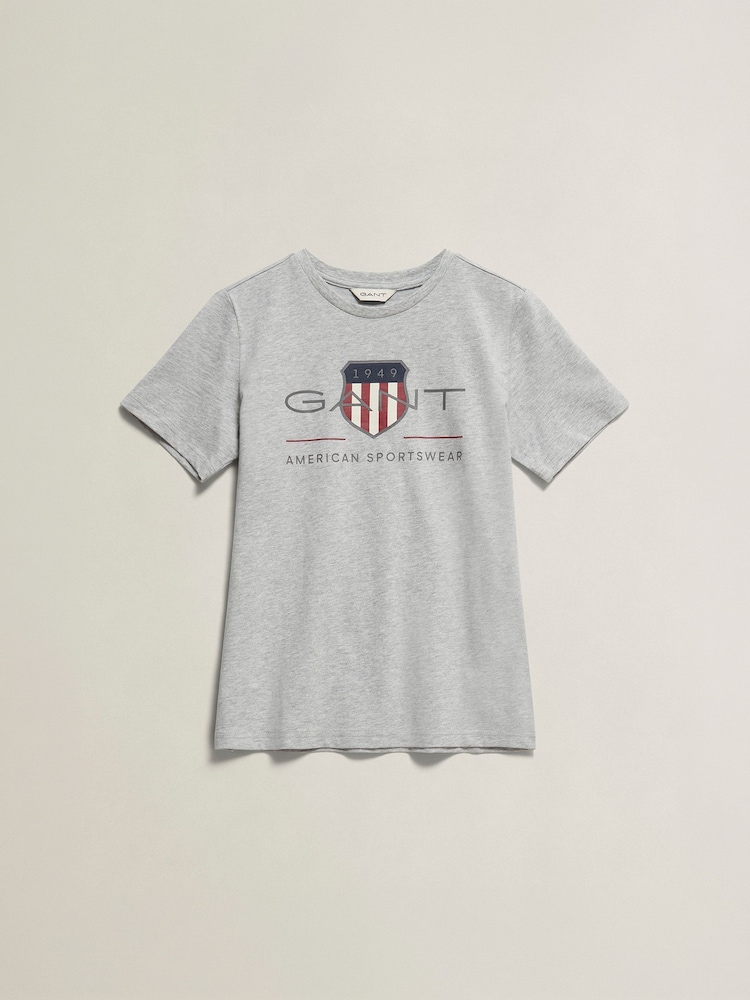 GANT Grey Archive Shield Short Sleeve T-Shirt - Image 1 of 2 GANT Grey Archive Shield Short Sleeve T-Shirt - Image 1 of 2
