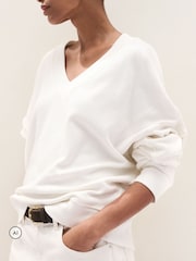 The White Company Natural Silk Trim V-Neck Jumper With Cashmere - Image 1 of 5