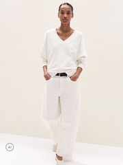 The White Company Natural Silk Trim V-Neck Jumper With Cashmere - Image 2 of 5