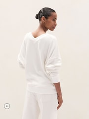 The White Company Natural Silk Trim V-Neck Jumper With Cashmere - Image 4 of 5