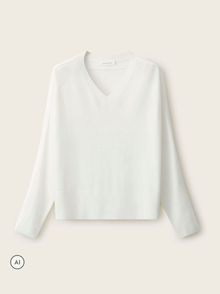 The White Company Natural Silk Trim V-Neck Jumper With Cashmere - Image 5 of 5