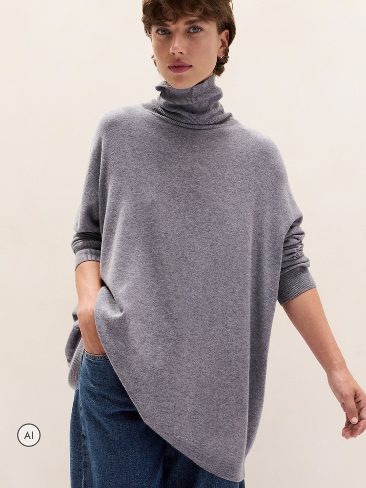 The White Company Grey Oversized Longline Funnel Neck Jumper With Cashmere - Image 1 of 5 The White Company Grey Oversized Longline Funnel Neck Jumper With Cashmere - Image 1 of 5