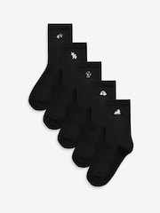 Black 5 Pack Bamboo Rich Unicorn Embroidered Ankle Socks - Image 1 of 6