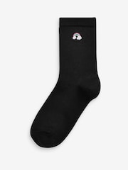 Black 5 Pack Bamboo Rich Unicorn Embroidered Ankle Socks - Image 3 of 6