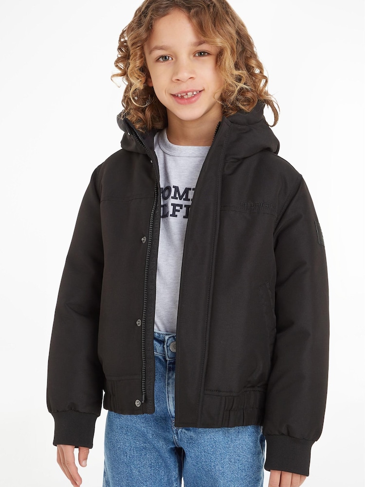 Tommy Hilfiger Kids Black Tech Hooded Bomber Jacket - Image 1 of 6