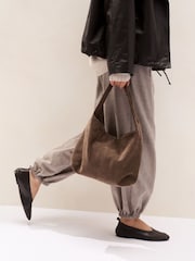 The White Company Brown Suede Small Hobo Bag - Image 2 of 6