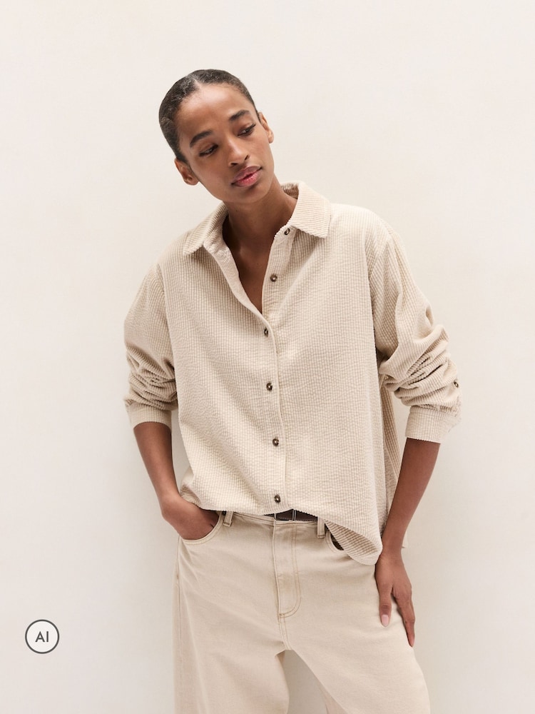 The White Company Cream Relaxed Cord Boyfriend Shirt - Image 1 of 2