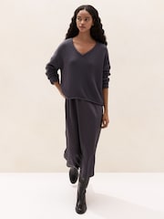 The White Company Grey V-Neck Mixed Media Knitted Dress - Image 1 of 6