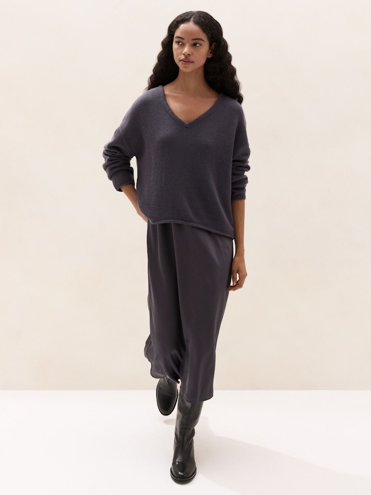 The White Company Grey V-Neck Mixed Media Knitted Dress - Image 1 of 6