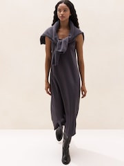 The White Company Grey V-Neck Mixed Media Knitted Dress - Image 4 of 6