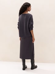 The White Company Grey V-Neck Mixed Media Knitted Dress - Image 5 of 6