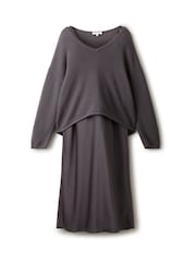 The White Company Grey V-Neck Mixed Media Knitted Dress - Image 6 of 6