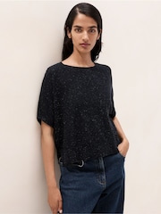 The White Company Black Sparkle Knitted T-Shirt With Cotton - Image 1 of 4