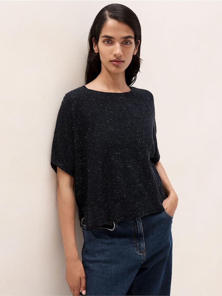 The White Company Black Sparkle Knitted T-Shirt With Cotton - Image 1 of 4