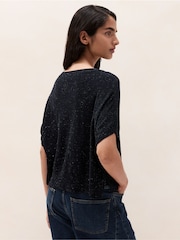 The White Company Black Sparkle Knitted T-Shirt With Cotton - Image 2 of 4