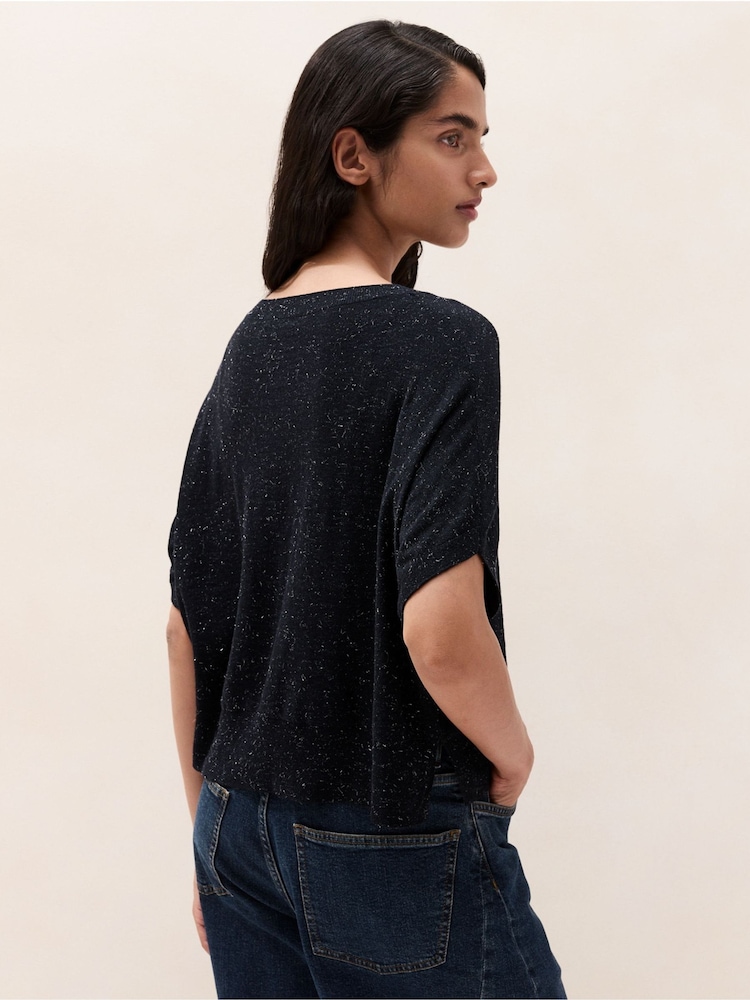 The White Company Black Sparkle Knitted T-Shirt With Cotton - Image 2 of 4