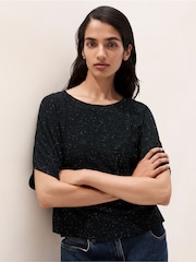 The White Company Black Sparkle Knitted T-Shirt With Cotton - Image 3 of 4