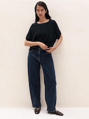 The White Company Black Sparkle Knitted T-Shirt With Cotton - Image 4 of 4