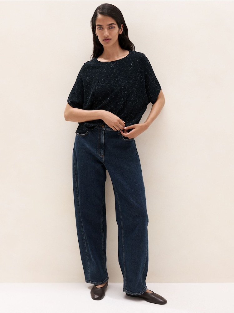 The White Company Black Sparkle Knitted T-Shirt With Cotton - Image 4 of 4
