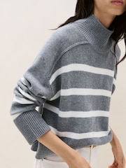 The White Company Grey Stripe Funnel Neck Boxy Jumper - Image 1 of 5