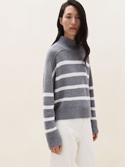 The White Company Grey Stripe Funnel Neck Boxy Jumper - Image 2 of 5