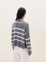 The White Company Grey Stripe Funnel Neck Boxy Jumper - Image 4 of 5