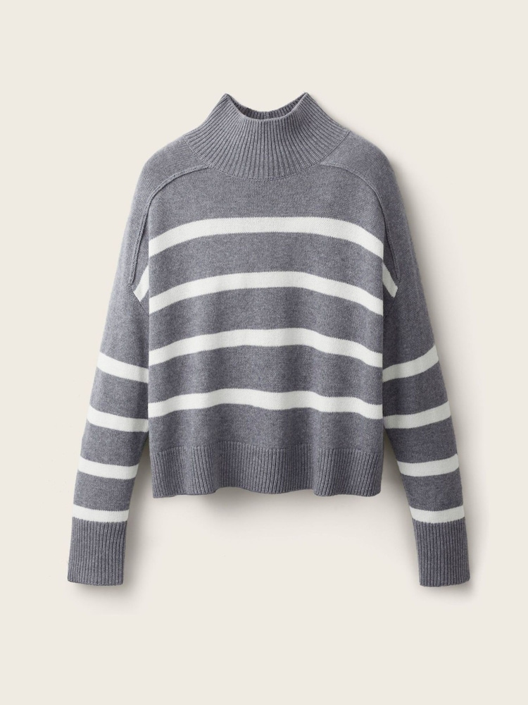 The White Company Grey Stripe Funnel Neck Boxy Jumper - Image 5 of 5 The White Company Grey Stripe Funnel Neck Boxy Jumper - Image 5 of 5