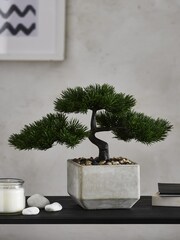 Green Artificial Bonsai Tree In Concrete Pot - Image 1 of 4