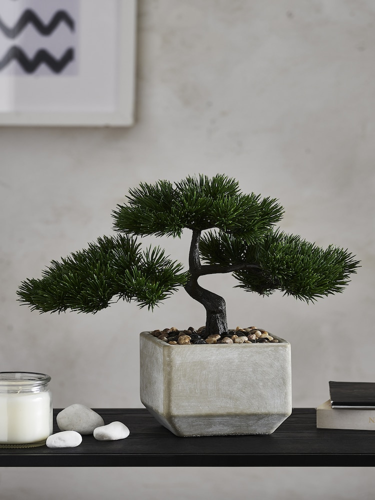 Green Artificial Bonsai Tree In Concrete Pot - Image 1 of 4