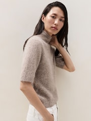 The White Company Taupe Brown High Neck Knitted T-Shirt - Image 1 of 5