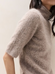 The White Company Taupe Brown High Neck Knitted T-Shirt - Image 3 of 5
