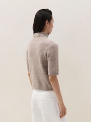 The White Company Taupe Brown High Neck Knitted T-Shirt - Image 4 of 5