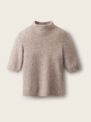 The White Company Taupe Brown High Neck Knitted T-Shirt - Image 5 of 5