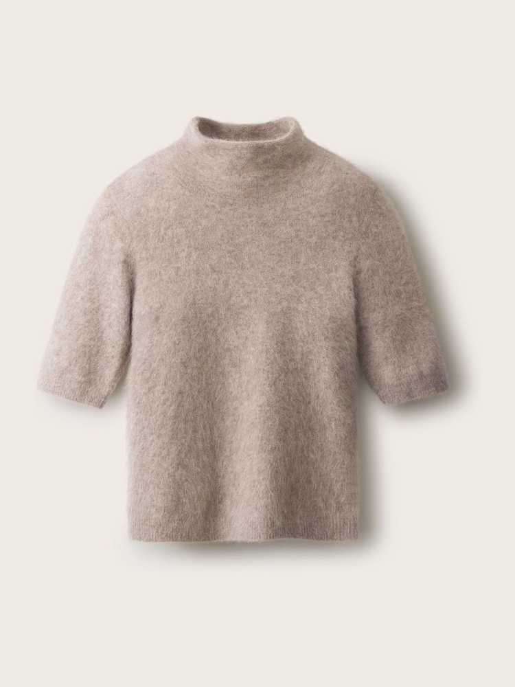 The White Company Taupe Brown High Neck Knitted T-Shirt - Image 5 of 5