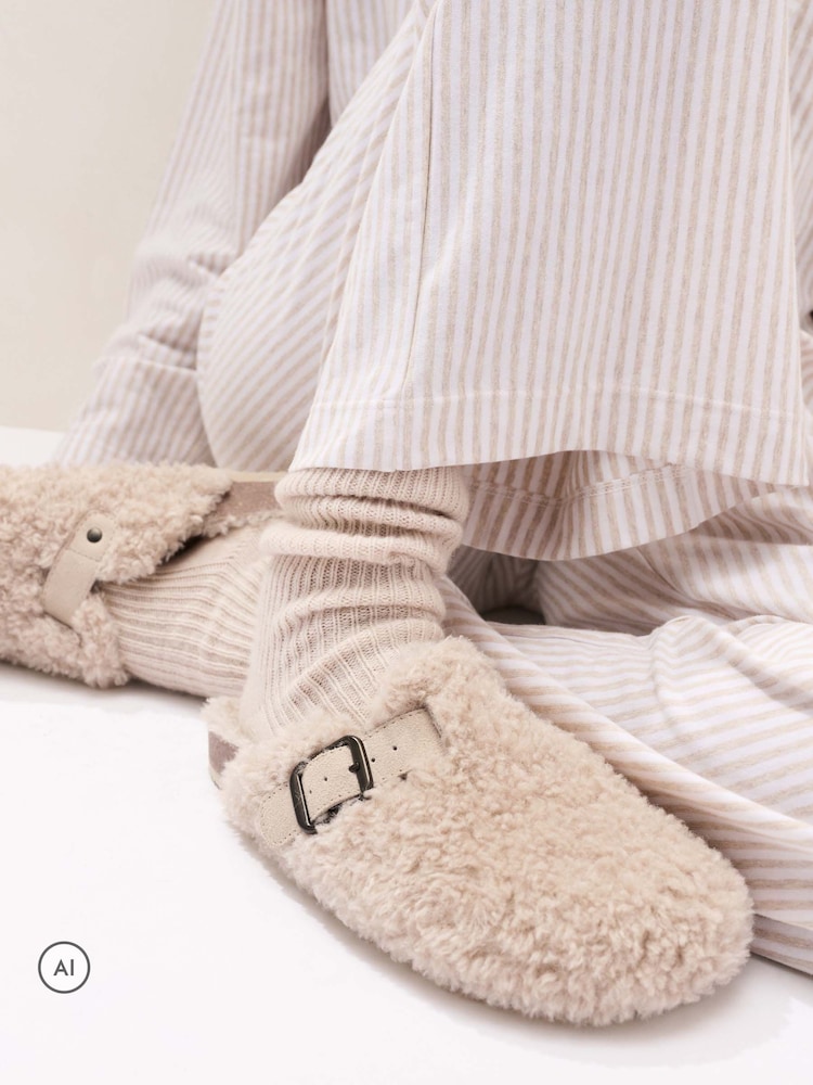 The White Company Natural Borg Corkbed Mule Slippers - Image 1 of 4
