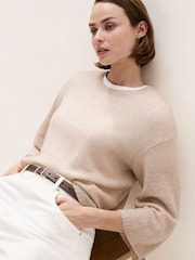 The White Company Natural Layering Cashmere Wide Sleeve Knitted T-Shirt - Image 3 of 5