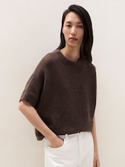The White Company Brown High Neck Knitted T-Shirt With Cotton - Image 1 of 4