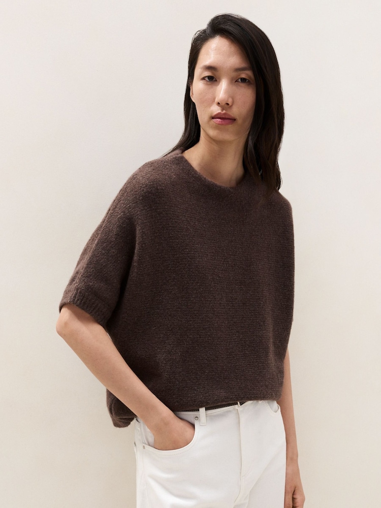The White Company Brown High Neck Knitted T-Shirt With Cotton - Image 1 of 4