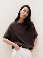 The White Company Brown High Neck Knitted T-Shirt With Cotton - Image 3 of 4