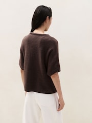The White Company Brown High Neck Knitted T-Shirt With Cotton - Image 4 of 4