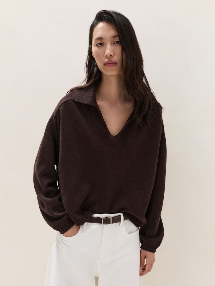 The White Company Brown Collared Jumper With Cashmere - Image 1 of 5 The White Company Brown Collared Jumper With Cashmere - Image 1 of 5